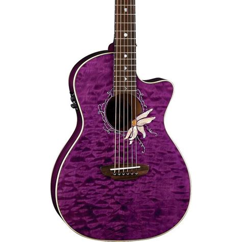 Luna Flora Passionflower Semi Acoustic Guitar Trans Purple Flo Pf Qm