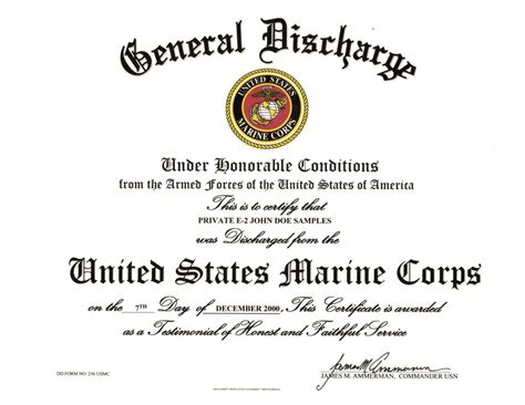 Honorable Discharge United States Marine Corps Military Certificates