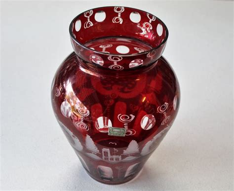 Egermann Bohemia Crystal Czech Republic Hand Made Vase Etsy Bohemia Crystal Red Vases Crystals