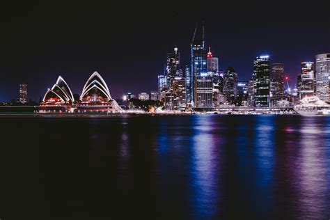 Wallpaper Night City City Lights Architecture Sydney Australia Hd