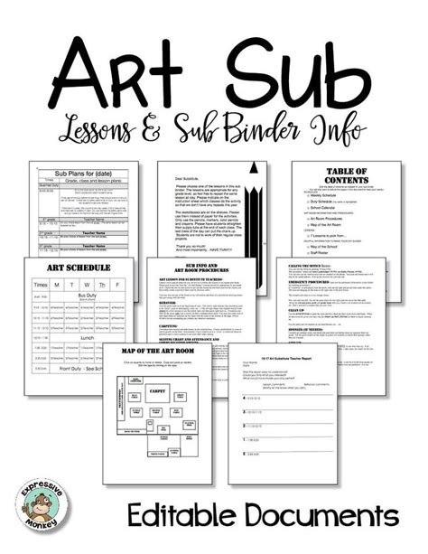 Art Sub Lessons And Binder Info Editable Documents To Make Planning