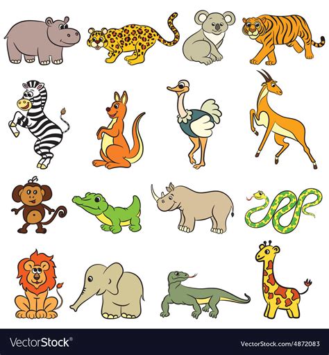 Cute Zoo Animals Collection Royalty Free Vector Image