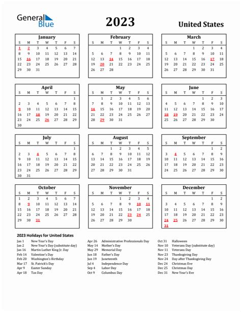 2023 United States Calendar With Holidays