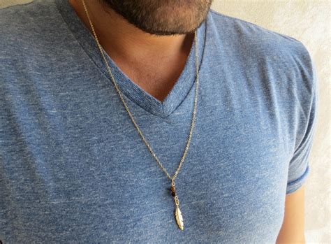 Mens Necklace Mens Feather Necklace Mens Gold Necklace Mens