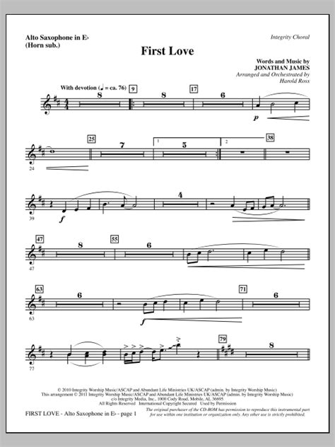 First Love Alto Sax Sub Horn Sheet Music Harold Ross Choir Instrumental Pak