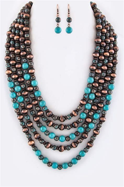 Navajo Beads Turquoise Layered Necklace Set Turquoise Layered