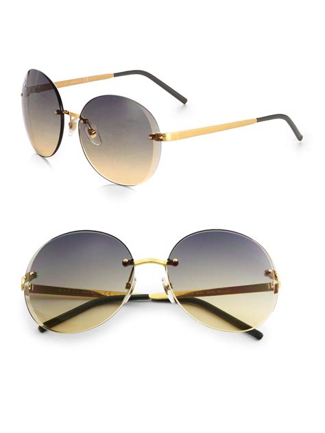 gucci rimless oversized round sunglasses in gold gold black lyst