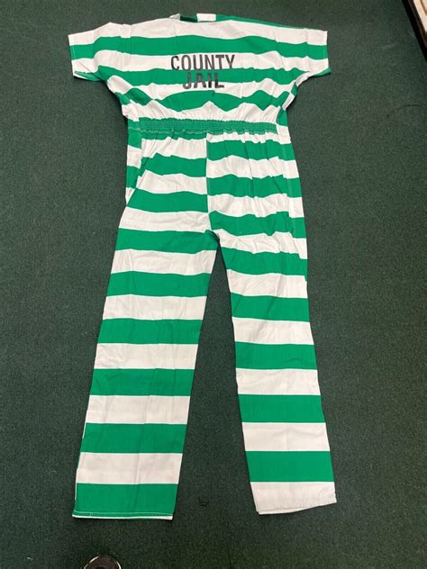 Jail Prison Inmate Jumpsuit Ics Waco Green And White Stripe Costume New 4xl 6xl Etsy