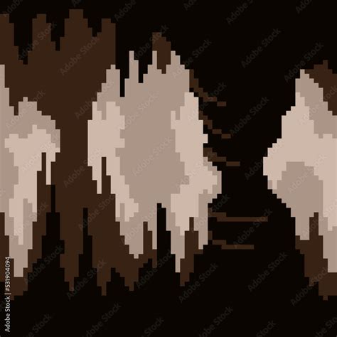 Pixel Art Game Background Underground Cave With Stalactites And