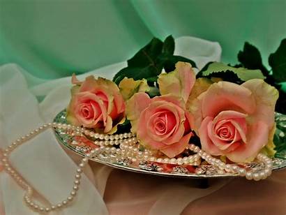 Pearls Tray Roses Beads Flowers Three