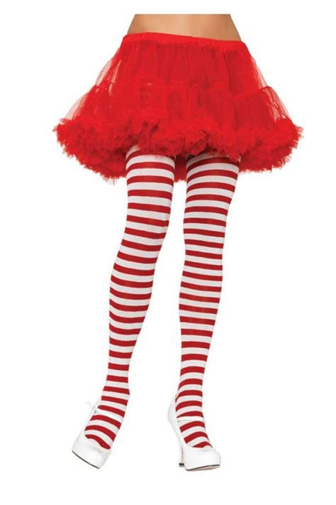 Red And White Nylon Striped Tights By Leg Avenue