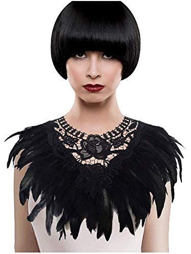 Lvow Real Black Feather Harness Lace Collar Necklace Bib