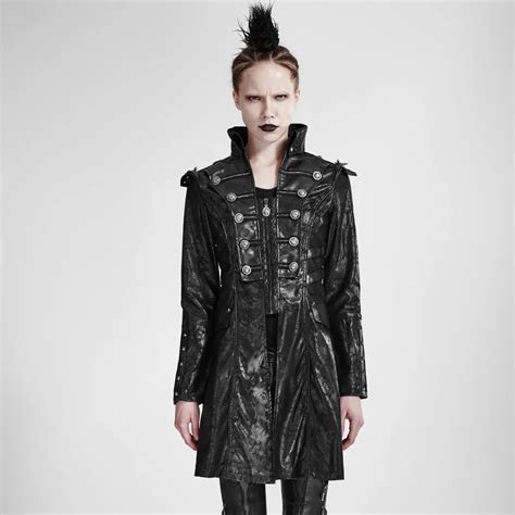 Women Black Classic Gothic Long Leather Jacket Winter Autumn Punk