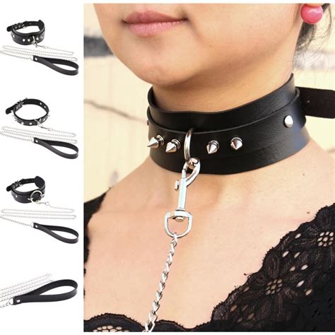 Buy Womens Man Sexy Rivet Alternative Metal Slave Pu Leather Collar Traction