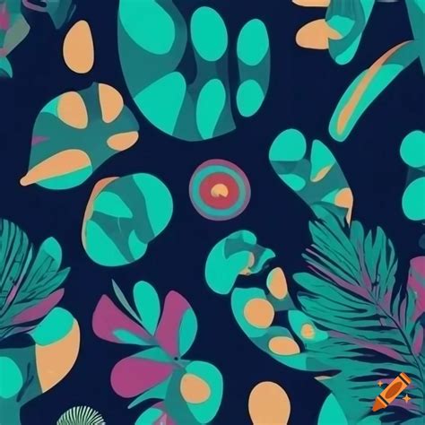 70s Vintage Style Vector Art With Abstract Tropical Shapes And Colors