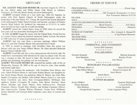 funeral order  service outline sample obituary