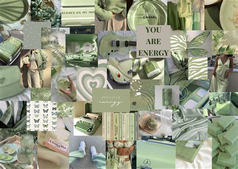 Sage Matcha Green Aesthetic Collage Macbook Wallpaper