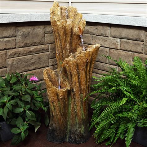 Sunnydaze Staggered Hollow Logs Outdoor Water Fountain With Led Lights