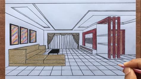 How To Draw A Living Room In 1 Point Perspective Step By Step For