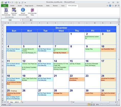 This applies to using outlook calendar and excel. Set up a new calendar with personalized calendar software
