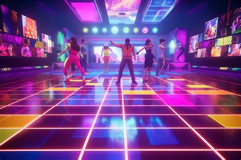 Premium Ai Image A Group Of People Dancing In A Club With A Neon