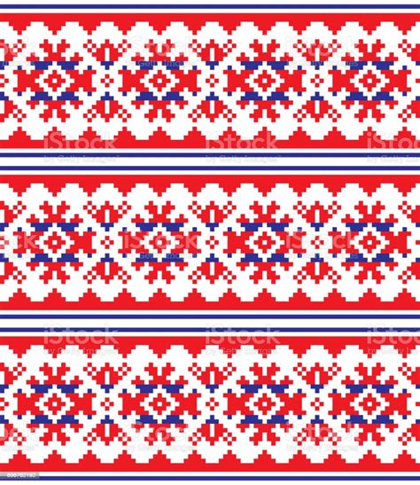 Scandinavian Nordic Vector Seamless Pattern Lapland Long Red And Blue