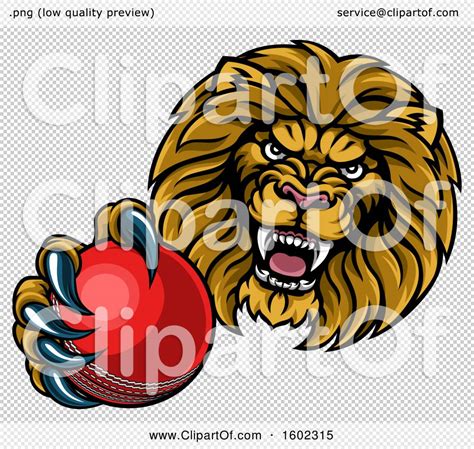 Clipart Of A Tough Lion Monster Mascot Holding Out A Cricket Ball In