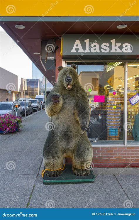 Grizzly Bear Specimen In Downtown Anchorage Alaska Ak Usa Editorial