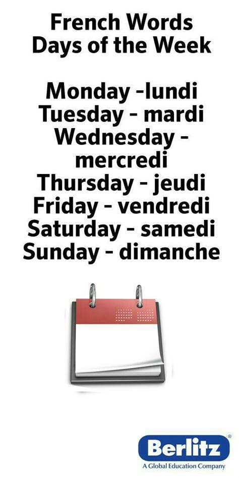 Les Jours De La Semaine Basic French Words Learn French Useful
