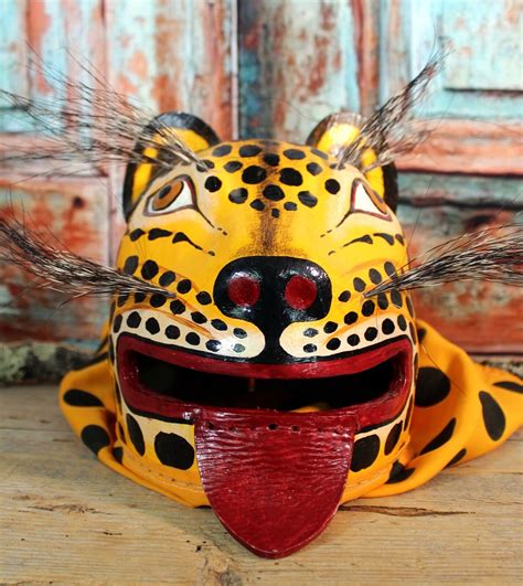 Tiger Mask Leather Handmade Hand Painted Traditional Guerrero Mexican