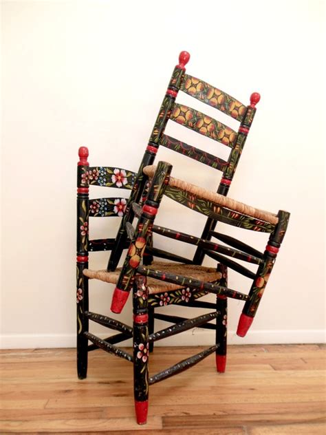 Mexican Folk Art Chairs Hand Painted Floral Impossibly