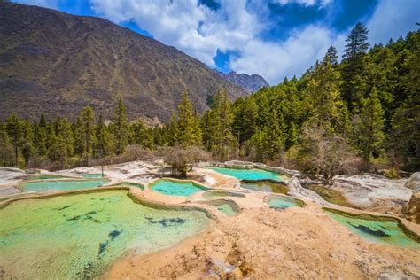 View Of Hot Spring In Jiuzhaigou National Park Huanglong Sichuan