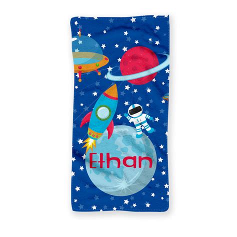 (they also make a fabulous new baby gift!!) made of 100% cotton and super soft, not only will they brighten up the bathroom. Space Personalized Kids Beach Towel | Kids Beach Towel ...