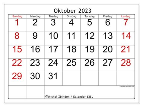 Kalender For Oktober 2023 For Utskrift “62sl” Michel Zbinden No