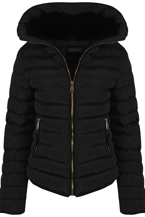 Womens Wine With Thick Coat Padded Jacket Warm Zip Quilted Black Winter ...