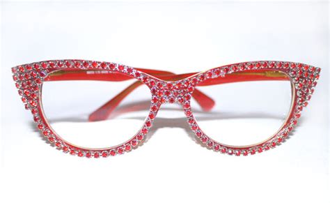 Rhinestone Crystal Cateye Reading Glasses Red Made With Swarovski New