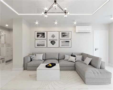 White And Grey Interior Design In The Modern Minimalist Style Modern