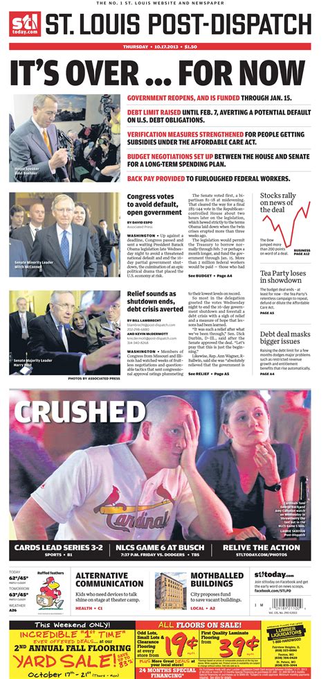The St Louis Post Dispatch Front Page For Thursday Oct 17 2013