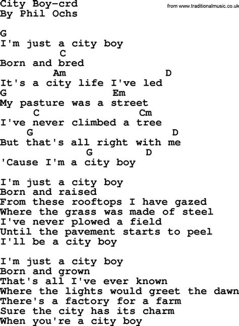 Phil Ochs Song City Boy Lyrics And Chords Lyrics And Chords City