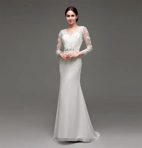 Long Sleeve Sheath Lace Appliqued Bridal Dress Weddinginspirationsme
