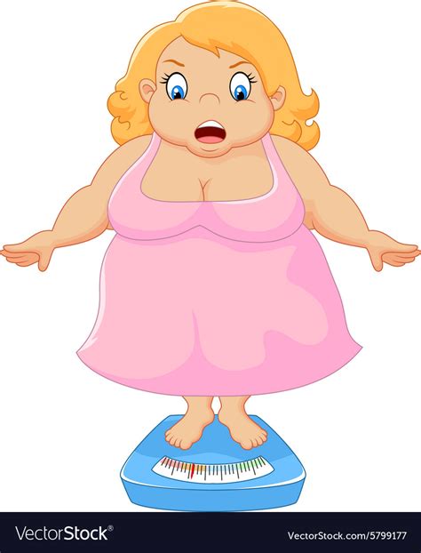 Fat Little Girl On Weight Scale Cartoon Vector Clipart Friendlystock