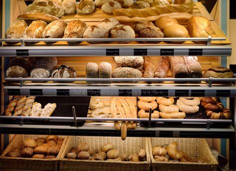Freshly Baked Gourmet Breads For Sale In German Bakery Stock Image