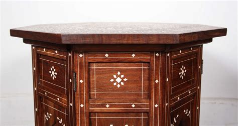 Anglo Indian Folding Rosewood Ivory Inlaid Octagonal Side Table At