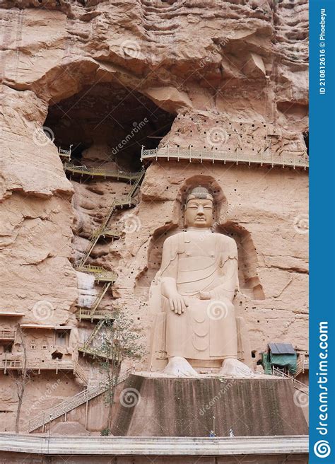 Ancient Chinese Buddha Statue At Bingling Cave Temple In Lanzhou Gansu