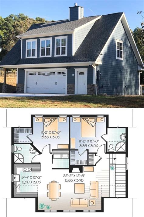 2 Bedroom Two Story Carriage House With Shed Dormer Floor Plan