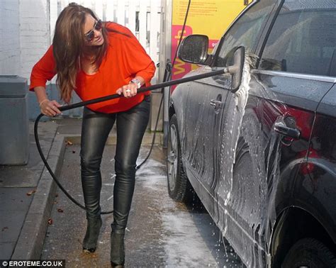Imogen Thomas Wears Leather Trousers And Heels To Wash Her Audi Daily