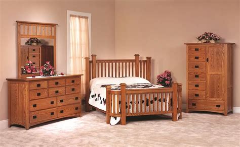 This beautiful amish platform bed features storage space and comes in a variety of wood types. Amish Made Oak Mission Bedroom Set