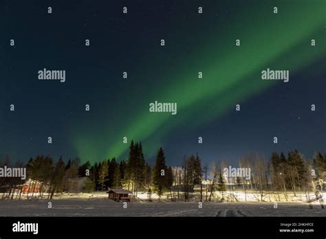 Northern Lights Aurora Borealis Lake Immeljarvi Levi Finland Stock