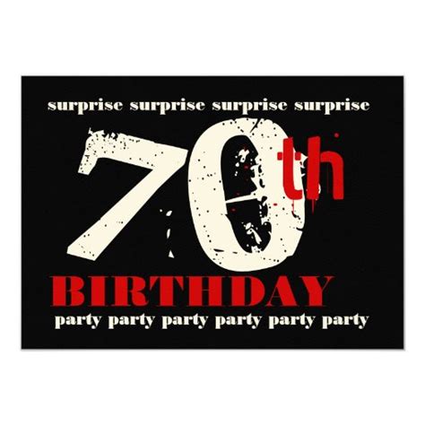 70th Surprise Birthday Party Red Black White Card Zazzle