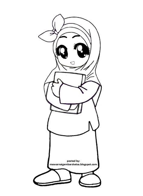 Mewarnai Gambar Mewarnai Gambar Sketsa Kartun Anak Muslimah 143